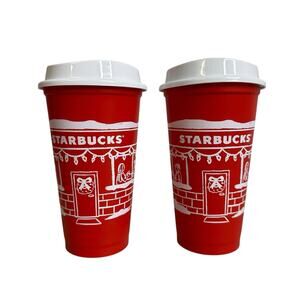 Starbucks Christmas 2025 Red Cup Day 16 oz Holiday Reusable Coffee Lot of 2 New